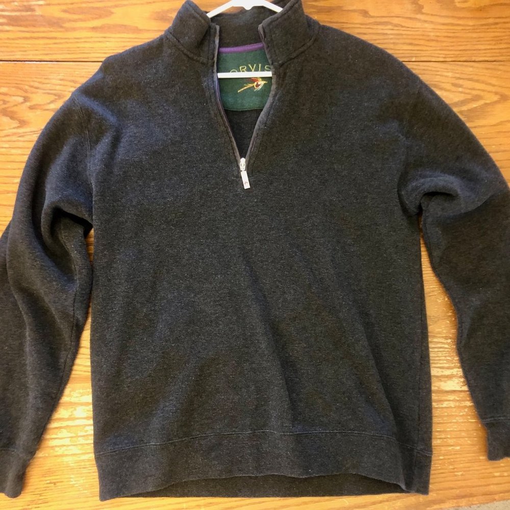 Orvis Quarter Zip 1/4 Sweater Charcoal Grey 100% Cotton Size Medium
